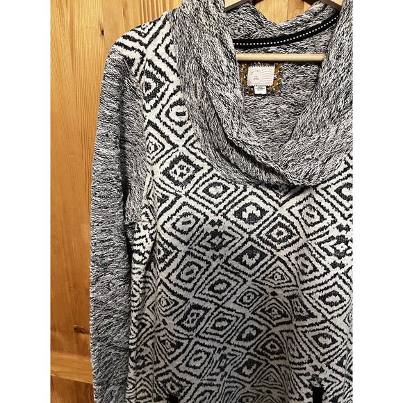 Anthropologie Postmark black white cowl neck long sleeve Konya tunic pockets L - Picture 3 of 8
